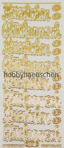 Starform transparente Glitzer-Sticker mit Gold-Kontur HERZLICHEN GLÜCKWUNSCH große Schrift