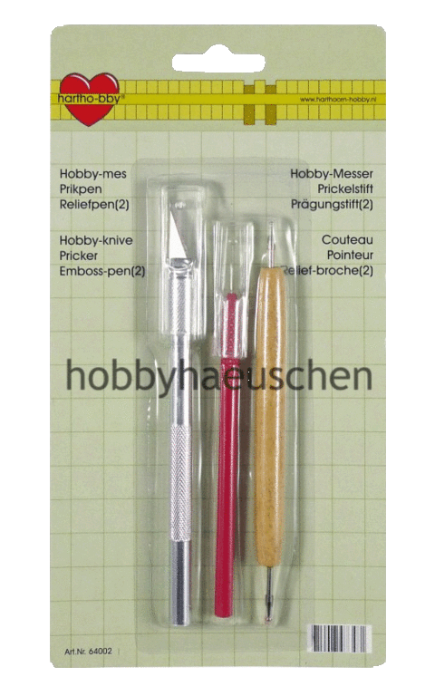 hartho-bby Hobby-Werkzeug-Set - Bastelmesser, Prickelstift, Prägestift