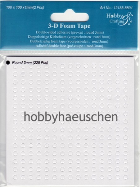 Hobby & Crafting Fun 3D Foam Tape RUNDE KLEBEPADS weiß 1mm x 3mm, 450 Stück