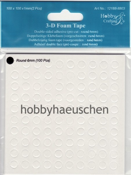 Hobby & Crafting Fun 3D Foam Tape RUNDE KLEBEPADS weiß 1mm x 6mm, 200 Stück