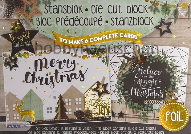 StudioLight Stanzblock mit Folienprägung für 6 komplette Karten BRIGHT CHRISTMAS