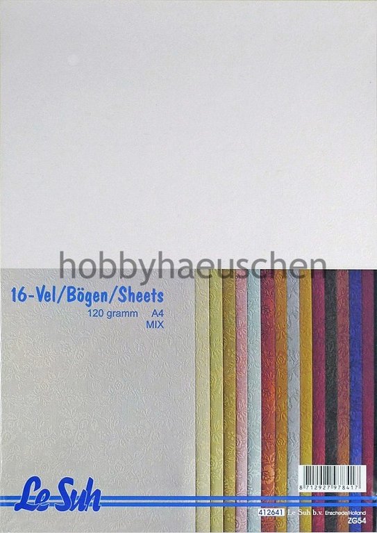 Le Suh Textur-Dekopapier KLEINE ROSEN 16 Bogen, DIN A4, farblich gemischt