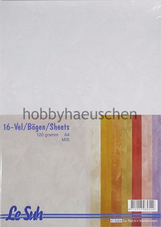 Le Suh Textur-Dekopapier HERZEN 16 Bogen, DIN A4, farblich gemischt