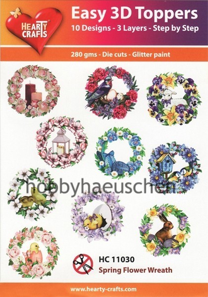 HEARTY CRAFTS Easy 3D Toppers 3D Step-by-Step Stanzteile SPRING FLOWER WREATH