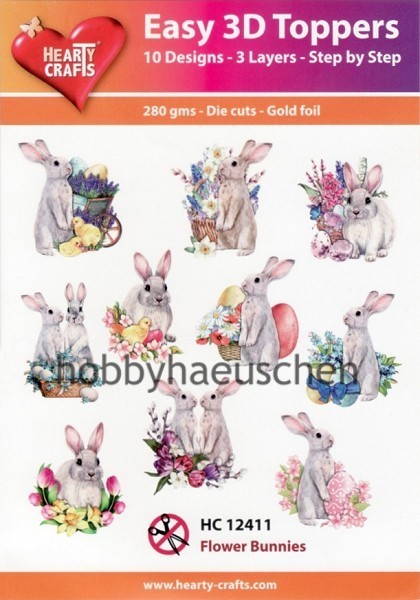 HEARTY CRAFTS Easy 3D Toppers 3D Step-by-Step Stanzteile FLOWER BUNNIES
