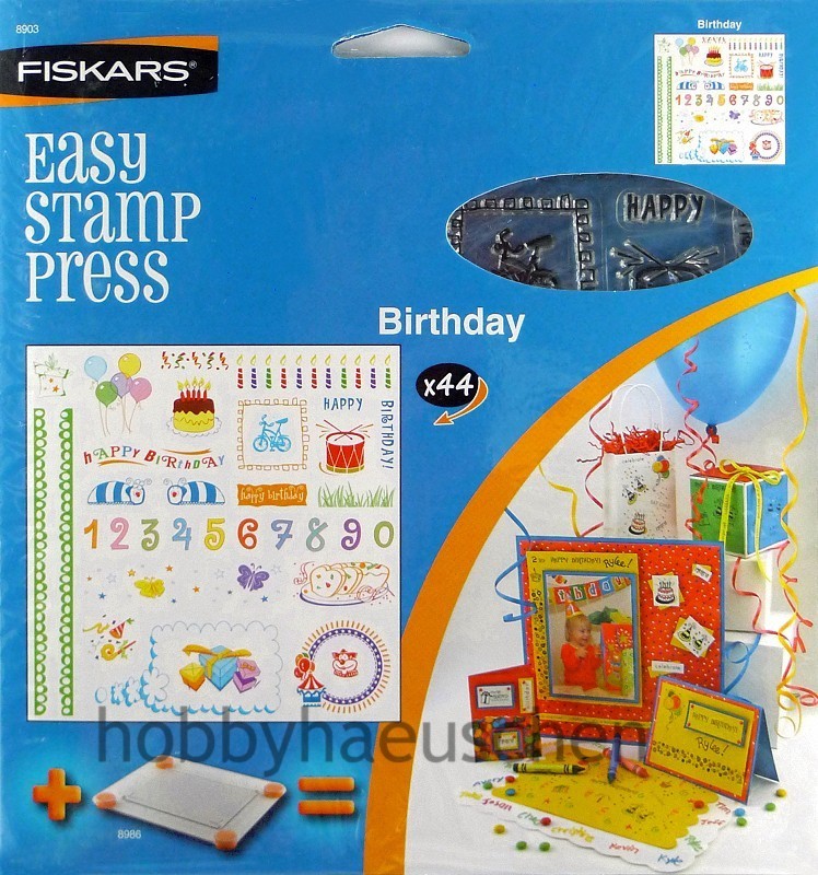 FISKARS® Clear Stamp Set Klare Stempel GEBURTSTAG (BIRTHDAY), 44 Stempel