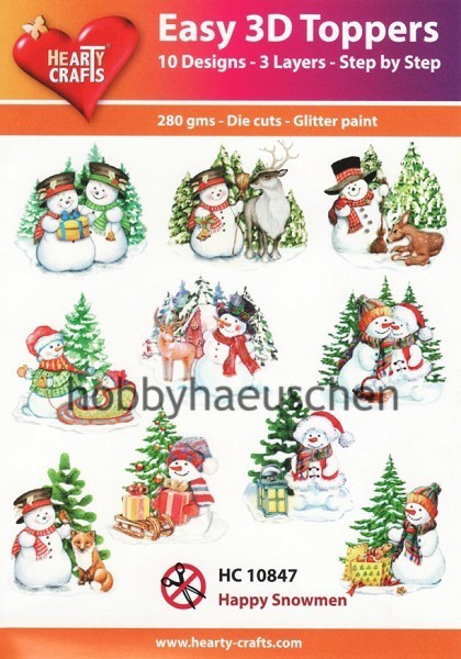 HEARTY CRAFTS Easy 3D Toppers 3D Step-by-Step Stanzteile HAPPY SNOWMEN