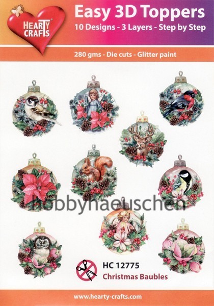 HEARTY CRAFTS Easy 3D Toppers 3D Step-by-Step Stanzteile CHRISTMAS BAUBLES