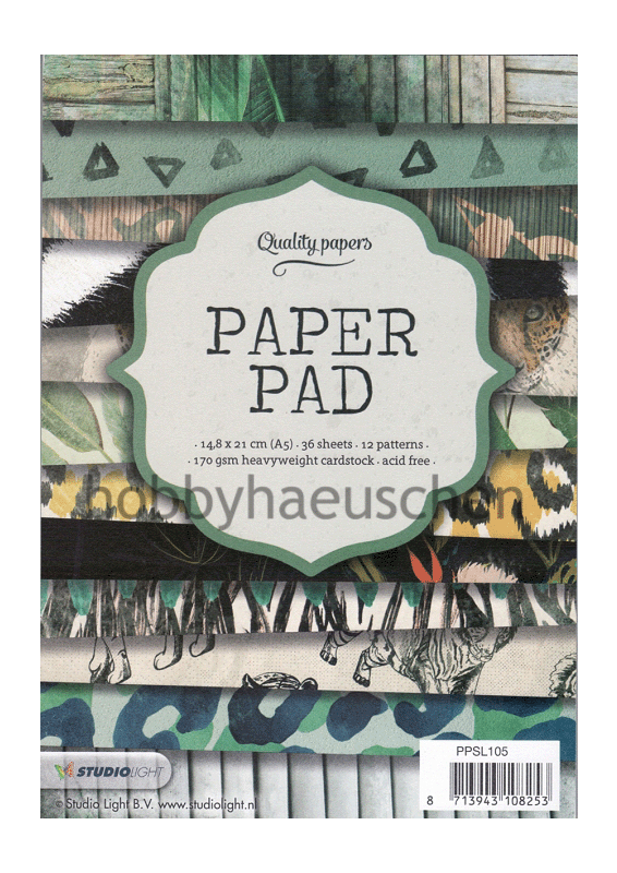 StudioLight Quality Papers Paper Pad Papierblock 14,8 x 21,0 cm, 36 Blatt EXOTIC